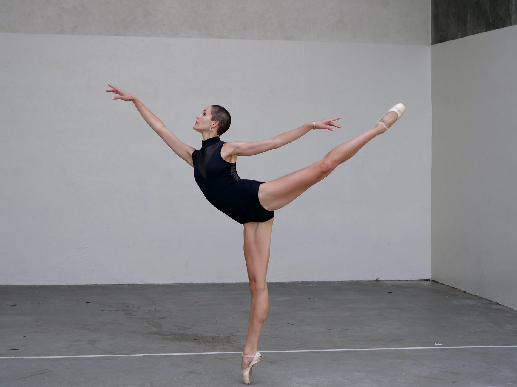 focused ballerina training in studio