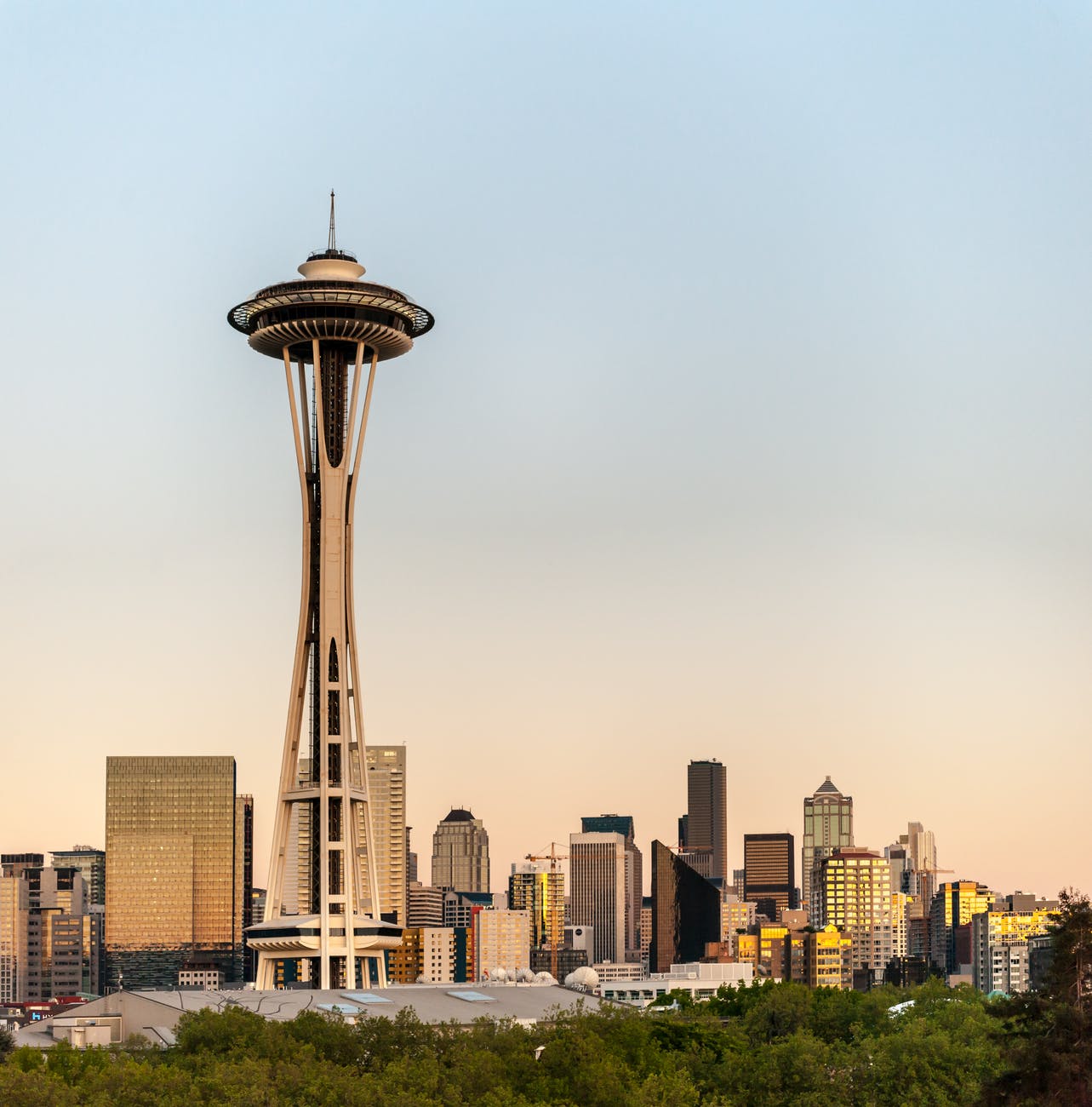 cityscape photo of the space needle observation tower in seattle washington